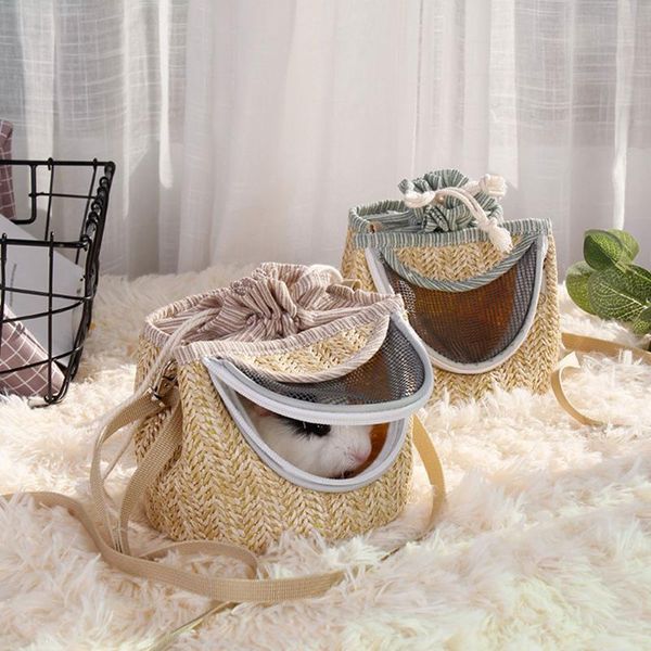 

dog car seat covers small pet carrier portable outgoing backpack straw woven outdoor hamsters bag mesh supplies travel