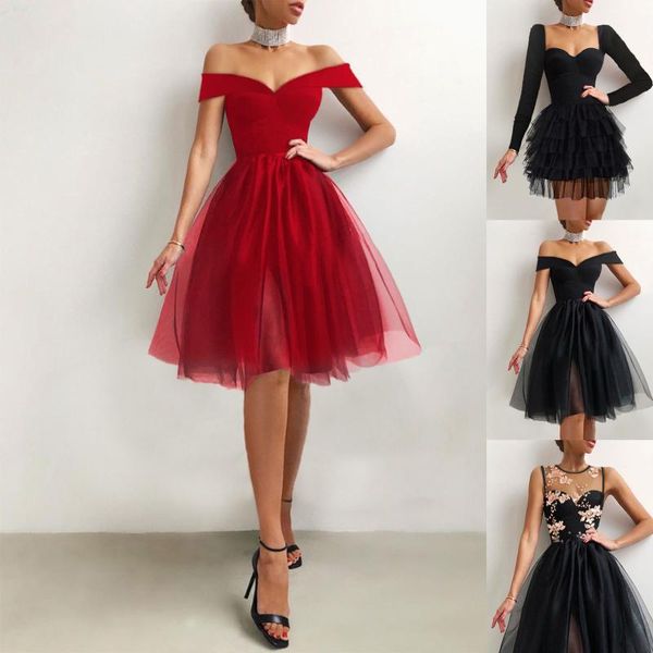 

casual dresses 2021 summer women elegant ball gown dress fashion ladies sleeveless tulle mesh evening party solid sundress, Black;gray