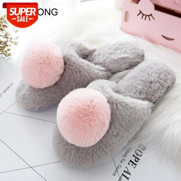 

LCIZRONG Winter Cute Hairball Plush Home Slippers Women Warm Soft House Slippers Comfortable Non-slip Family Spring #ck8P, Black