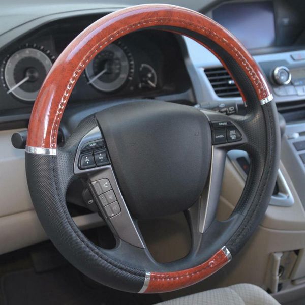 

steering wheel covers car accessories interior wood grain cover black waterproof and sweat-proof leather universal