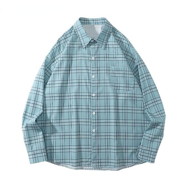 

men's casual shirts 2022 harajuku streetwear long sleeve plaid print blouse shirt fashion hip hop outerwear loose mens, White;black