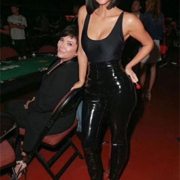 

celebrity bodycon black stretch leather pants 1l29, Black;white