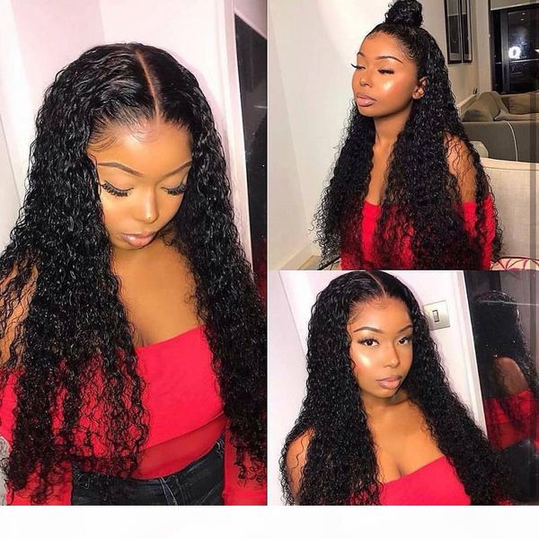 

lace front human hair wigs for black women deep wave curly hd frontal bob wig brazilian afro short long 30 inch water wig full13, Black;brown