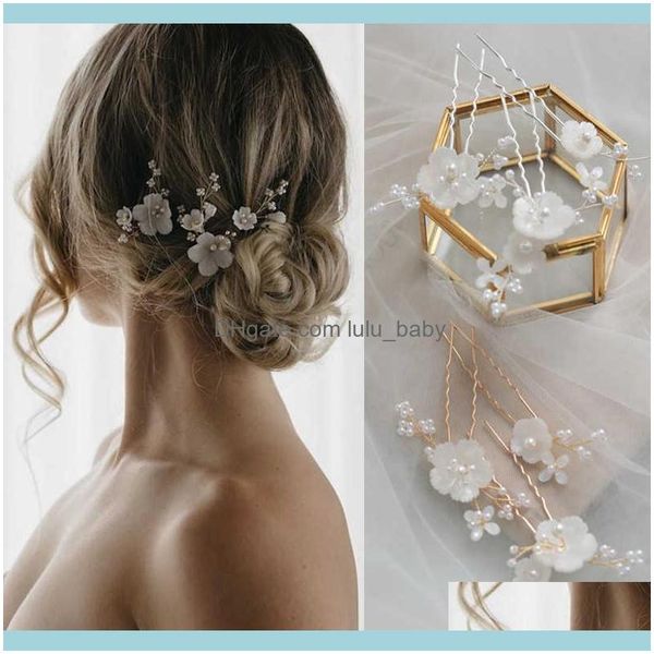 

jewelryslbridal handmade ceram flower freshwater pearls bridal pin wedding sticker women bridesmaids jewelry hair aessories drop delivery, Slivery;golden