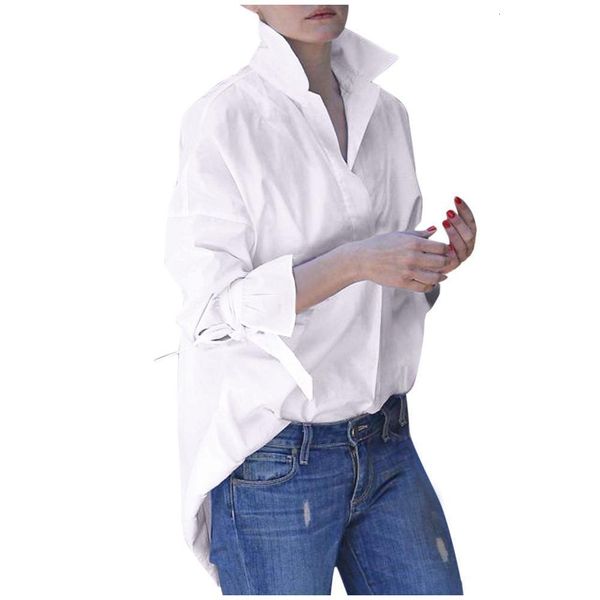 

women shirt casual long sleeve lapel shirt spring fashion print blouse plus size shirt blouses women, White