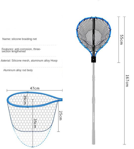 

big fish sea fishing net lura hand net aluminium alloy outdoor fishing blue silica gel diddle-net lura 3 flat push expansion