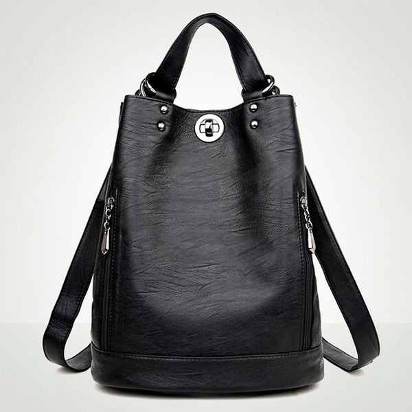 

backpack women leather school bags for teenage girls 2021 fashion large capacity travel feminina leather shoulder backpack bag 210303