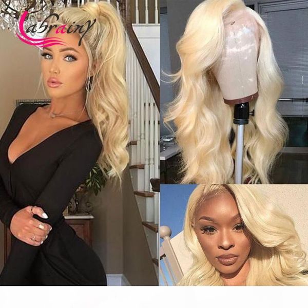 

water wave hd transparent ombre 613 blonde lace frontal wigs 13x6 glueless pre plucked body wave lace front human hair wigs, Black;brown