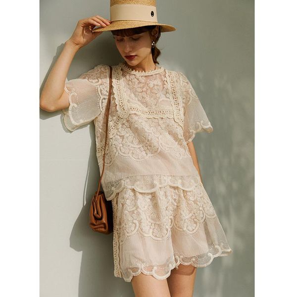 

women's tracksuits suits women two pieces set pants 66% cotton blended flare sleeves lace embroidery elastic waist pants ladies fashion, Gray