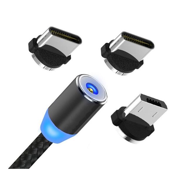 

3 in 1 magnetic charger cable 2a nylon led glowing cord 1m micro usb type c charging cables for samsung huawei iqnxx n5fel