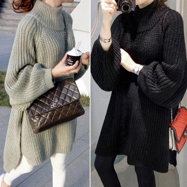 

autumn and winter women's pullover 2021 new loose casual sweater fashion mid-length sweater long-sleeved dress, White;black