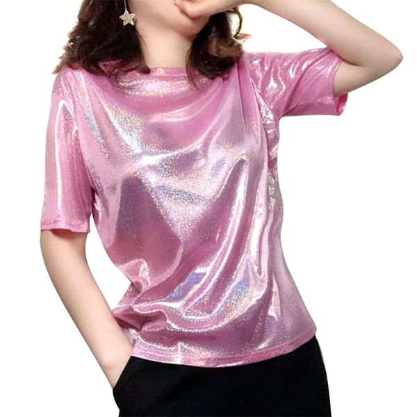 

women's t-shirt womens casual colors reflective printed short sleeve hip hop tee shirt nin668, White