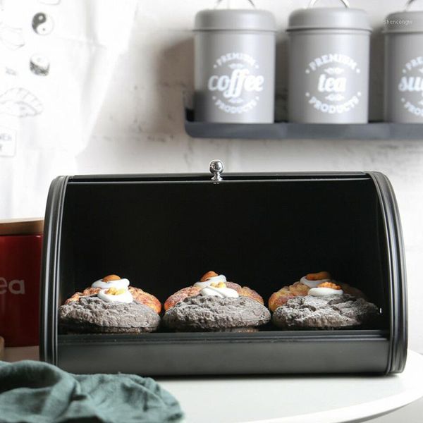 

metal bread box bin kitchen storage containers with roll lid kitchenware fbs889