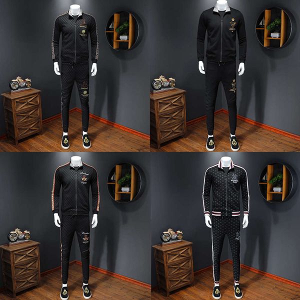 

men's autumn sports sweater leisure handsome thickened youth cardigan two piece suit, Gray