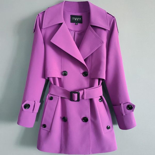 

women's trench coats [ewq] korea chic purple coat autumn 2021 laple loose lace up waist double breasted long sleeve windbreaker, Tan;black