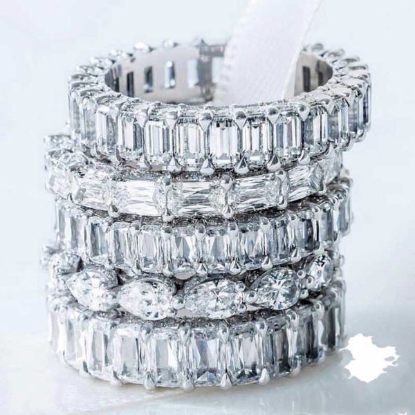 

cluster rings three styles 925 sterling silver pave setting full square created moissanite diamond eternity engagement wedding jewelry, Golden;silver
