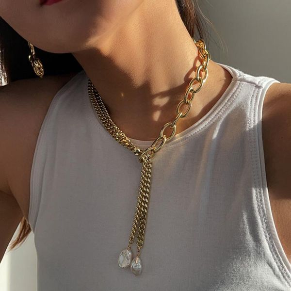 

pendant necklaces european and american niche design thickness zipper natural pearl brass necklace women, Silver