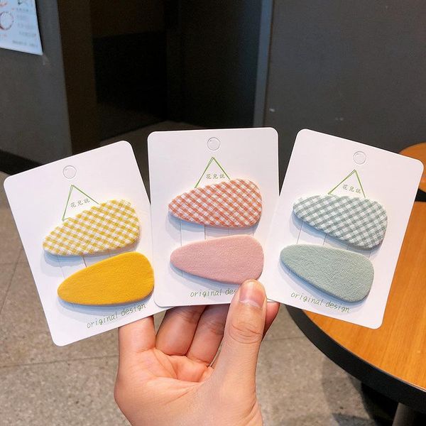 

hair accessories 2pcs/lot children simple cute colorful plaid fabric water drop bb clip sweet girl princess fashion hairpins, Slivery;white