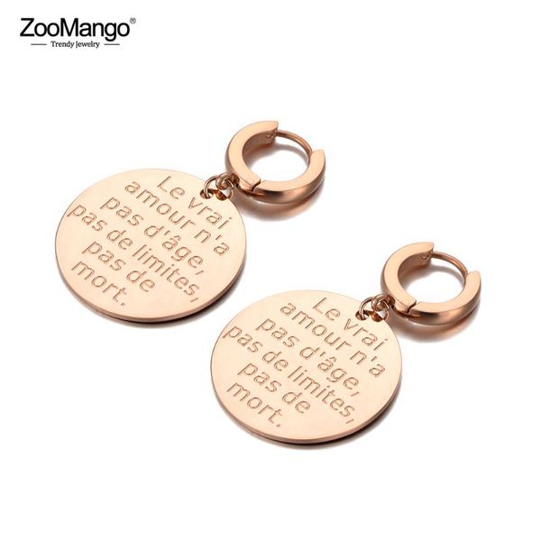 

hoop & huggie zoomango creative rose gold tag earrings stainless steel trendy letter charm jewelry for women girls ze20131, Golden;silver