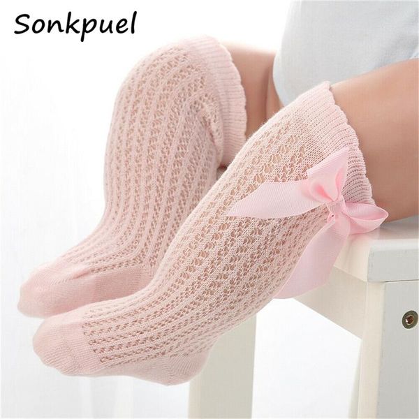 

socks bow summer spring mesh born baby girls kids for christmas non-slip terry cotton sokken princess knee high long, Pink;yellow