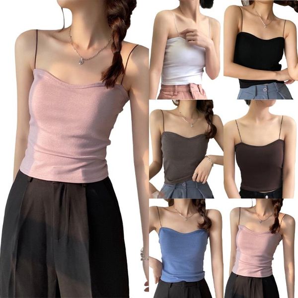 

women's tanks & camis women summer crop backless spaghetti strap streetwear, White