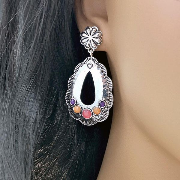 

dangle & chandelier antique silver color carved earrings vintage filigree flower purple red stone beads drop jewelry bohemia ethnic