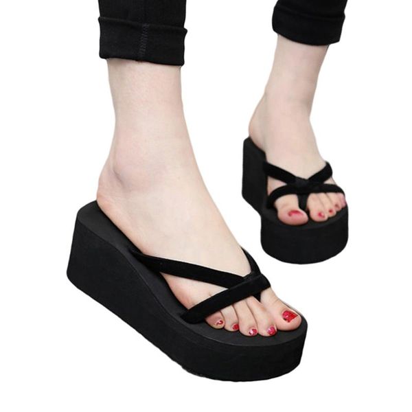 

sandals summer wedges women slip flip flops beach shoes fashionable casual female ladies, Black