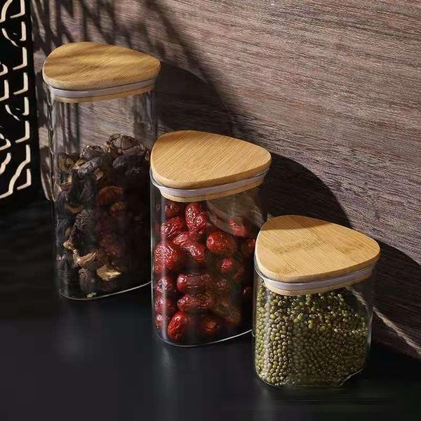

storage bottles & jars 600-1250ml creative triangle glass jar transparent kitchen box snack sugar coffee bean container with lid