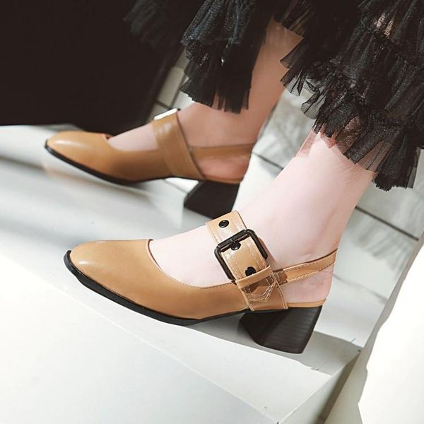 

dress shoes pxelena fashion womens slingbacks square toe chunky block high heels pumps ladies office 2021 spring autumn est 34-43, Black