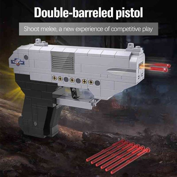 

eagle c81010 double desert eagle double barrel pistol compatible lego assembled building block model toy, Blue