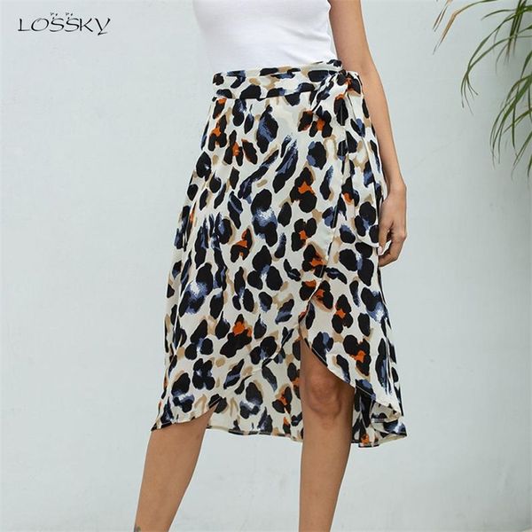 

chiffon skirts womens summer high waist leopard a line slit long skirts lace up wrap clothes fashion midi skirt for women 210306, Black