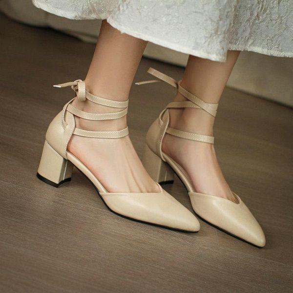 

sandals zawsthia fashion retro lady office pumps two pieces ankle cross-strap nude burgundy chunky high heels women gladiator, Black