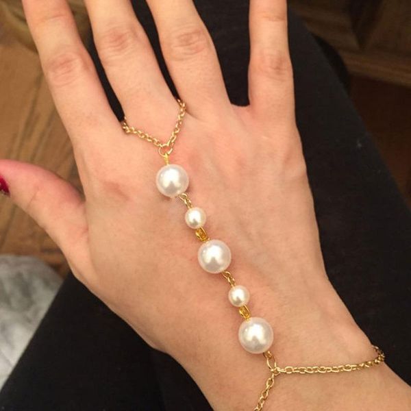 

link, chain elegant women bracelet simple bracelets woman fashion european retro artificial pearl girl party jewelry trendy metal pulseras, Black