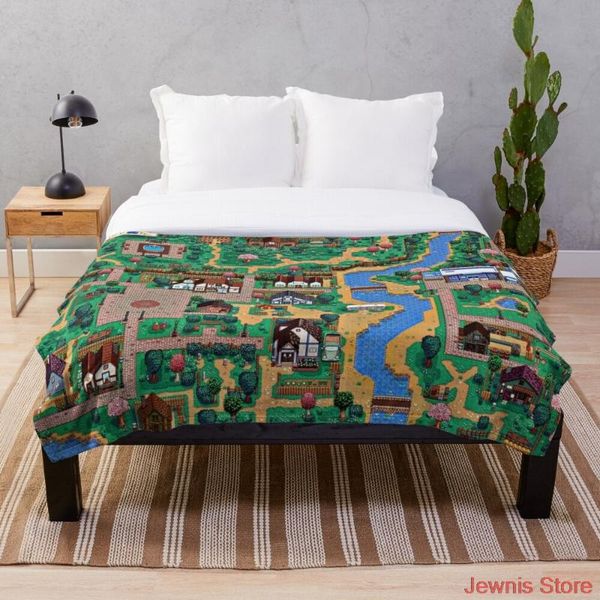 

blankets stardew valley town map throw blanket creative printed soft bath for travel four season outdoor bedspread on the bed