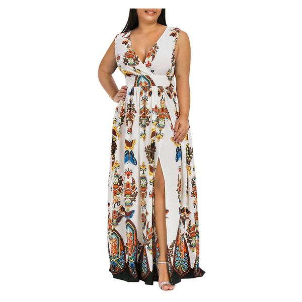 

casual dresses butterfly printed for women v-neck sleeveless bandage oversized summer dress sommerkleider damen slit, Black;gray