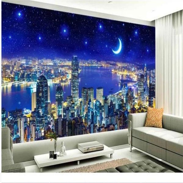 

wallpapers custom building 3d murals wallpaper for living room night sky city tv background wall