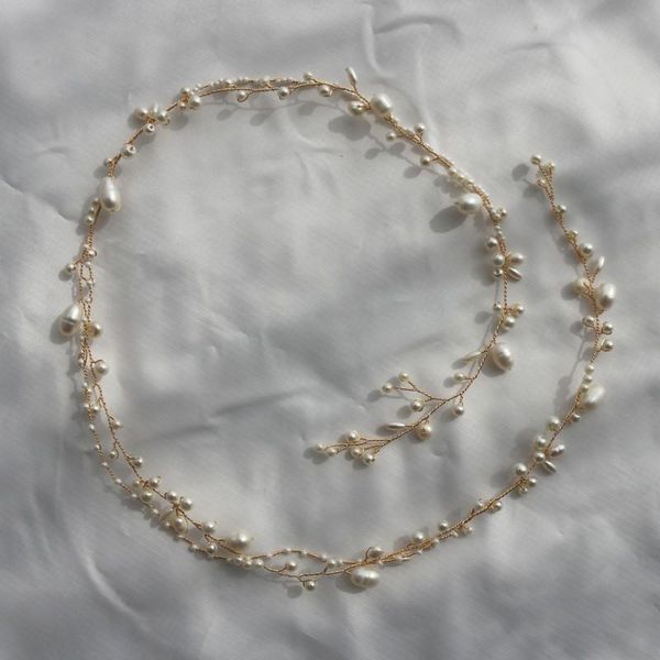 

hair clips & barrettes simple pearls long vine bridal headband gold color wedding jewelry handmade women piece accessories, Golden;silver