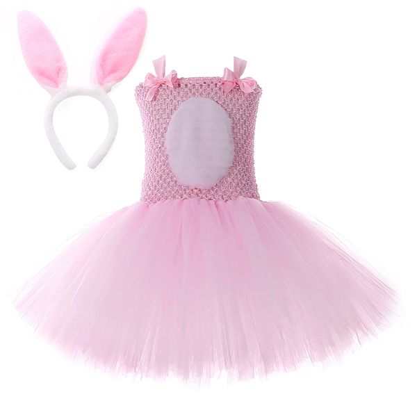 Розовый зайчик девушка костюм малыша дети кролика пачка платье для детских девушек новогодний день рождения платья пасхальная праздник одежда 210303