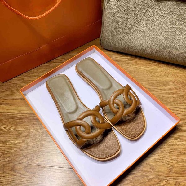 

80% off store online 2021 summer women classic slippers genuine leather luxury brand designer ladies sandals fashion flat shoes, Black