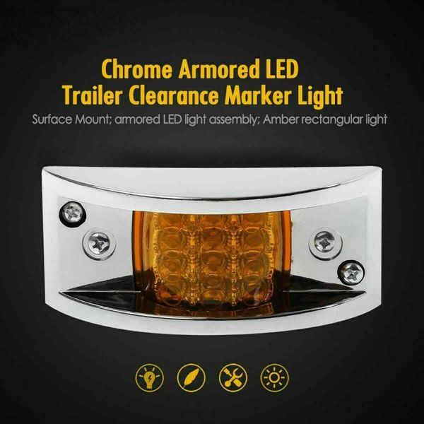 

emergency lights car signal lamp 12 led amber side marker tail light for pickup truck lorry trailer chrome-armored housing