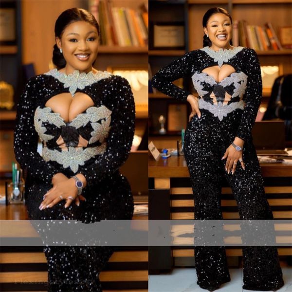 

aso ebi style prom dresses 2022 long sleeves beads appliques african birthday party dress evening gowns vestidos de noche, Black