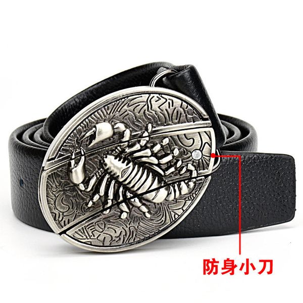 

men's leather personalized self-defense non mainstream young people's versatile fashion belt with knife, Black;brown