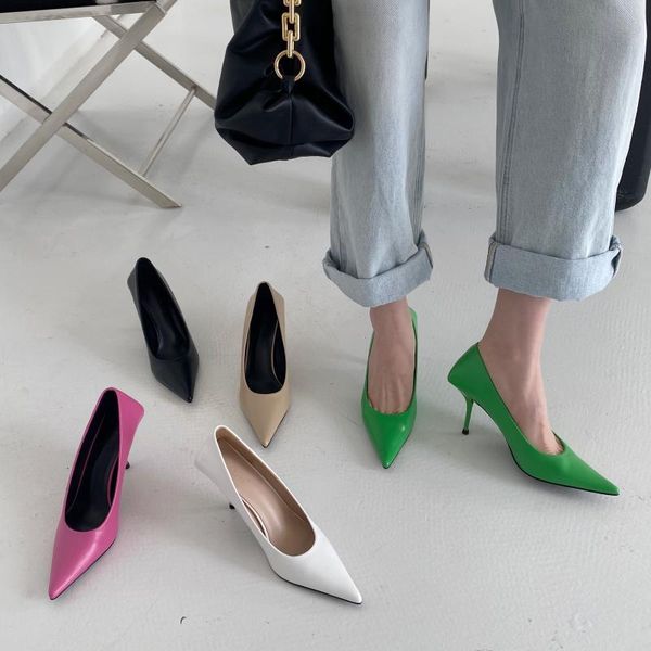 

dress shoes pointed solid color shallow mouth stilettos summer temperament elegant ladies single shoes., Black