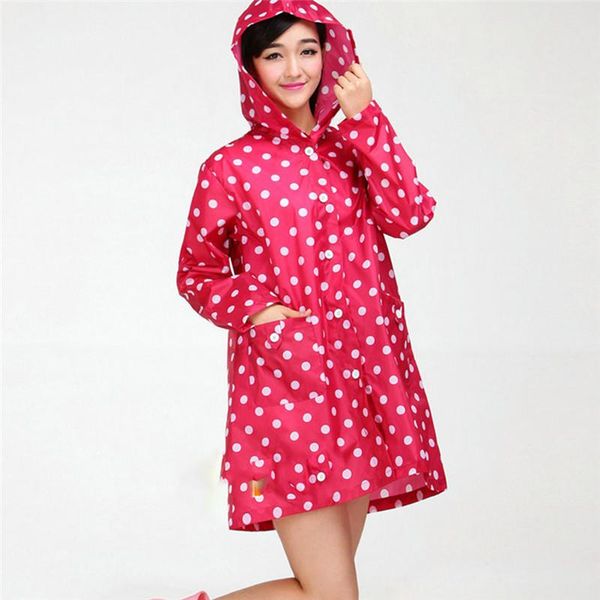 

raincoats korean women raincoat poncho waterproof outdoors rain coat ponchos fashion dot printing female cloak long rainwear jacket