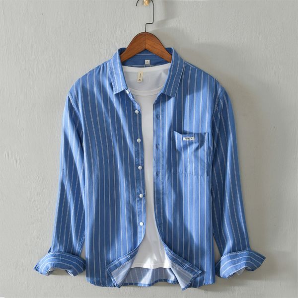 

2021 new autumn pure cotton striped fashion comfortable for men stripe trendy shirt mens long sleeve shirts male chemise 6vi5, White;black