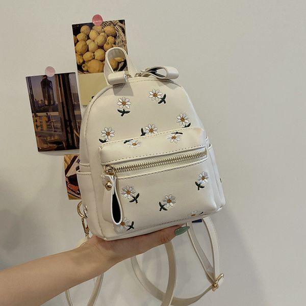 

luxury handbags embroidered backpack 2021 fashion korean soft leather schoolbag women's travel mini backpack small fresh