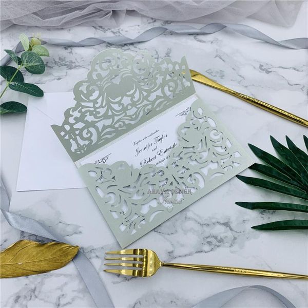 

greeting cards cordially inviting - silver shimmer laser cut sleeve with classic invitation and glittery backer