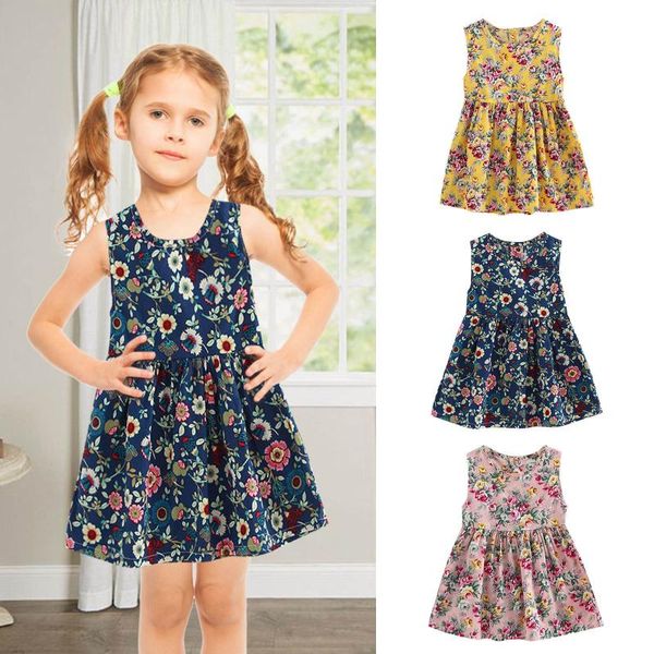 

girl's dresses children baby girls kid summer sleeveless strap princess dress cotton flower print clothes girl casual sundress, Red;yellow