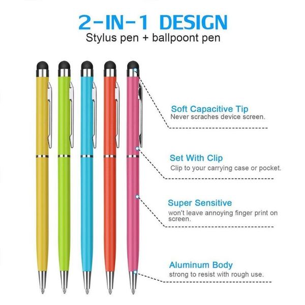 

1pc dual-purpose capacitive pen stylus touch capacity screen writing mobile pen ballpoint painting phone screen k7e2, Blue;orange