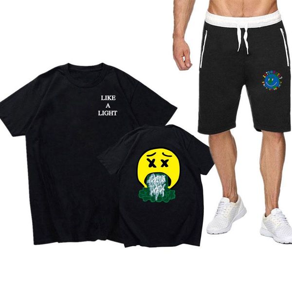

men's tracksuits tracksuit men travis scotshirt family two piece set short sleeve and middle waist shorts casual, Gray